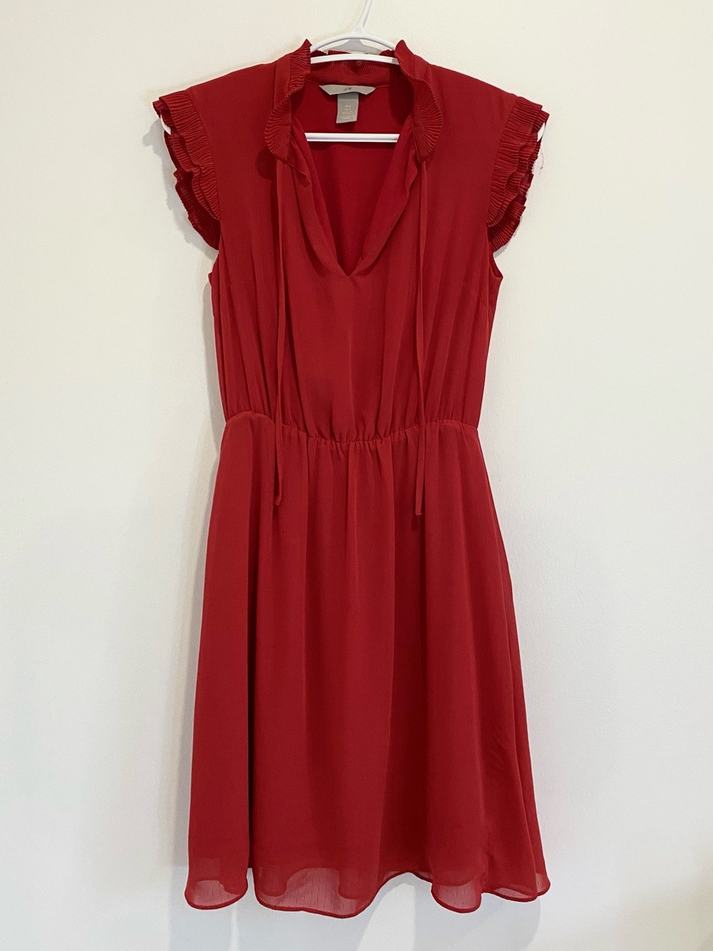 H&M Red Ruffle Sleeve A-Line Dress